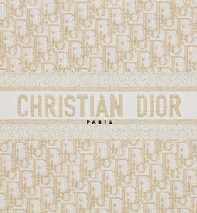 Large Dior Book Tote • White and Gold-Tone Dior Oblique Embroidery (42 x 35 x 18.5 cm)
