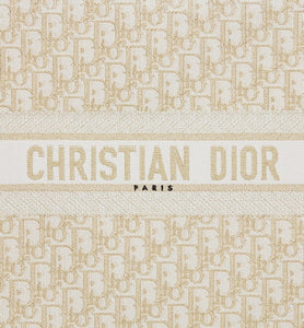 Large Dior Book Tote • White and Gold-Tone Dior Oblique Embroidery (42 x 35 x 18.5 cm)