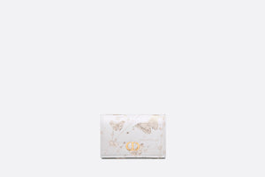 Dior Caro XS Wallet • White and Gold-Tone Calfskin with Butterfly Zodiac Print