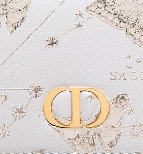 Dior Caro XS Wallet • White and Gold-Tone Calfskin with Butterfly Zodiac  Print