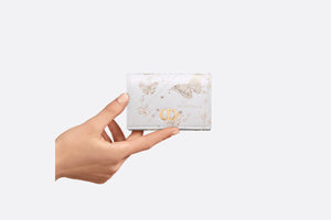 Dior Caro XS Wallet • White and Gold-Tone Calfskin with Butterfly Zodiac Print