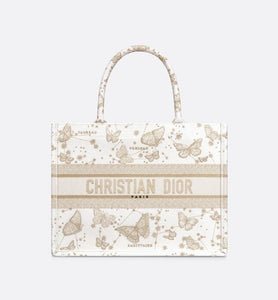 Medium Dior Book Tote • Gold-Tone and White Butterfly Zodiac Embroidery (36 x 27.5 x 16.5 cm)
