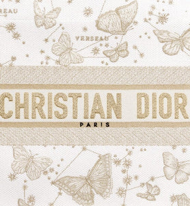 Medium Dior Book Tote • Gold-Tone and White Butterfly Zodiac Embroidery (36 x 27.5 x 16.5 cm)