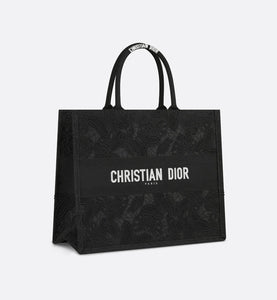 Large Dior Book Tote • Black D-Lace Butterfly Embroidery with Macramé Effect (42 x 35 x 18.5 cm)