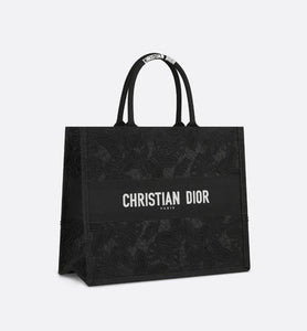 Large Dior Book Tote • Black D-Lace Butterfly Embroidery with Macramé Effect (42 x 35 x 18.5 cm)