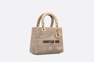 Medium Lady D-Lite Bag • Beige D-Lace Butterfly Embroidery with Macramé Effect
