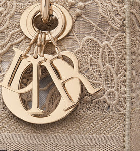 Medium Lady D-Lite Bag • Beige D-Lace Butterfly Embroidery with Macramé Effect
