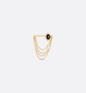 Petit CD Brooch • Gold-Finish Metal with White Resin Pearls and Black Glass