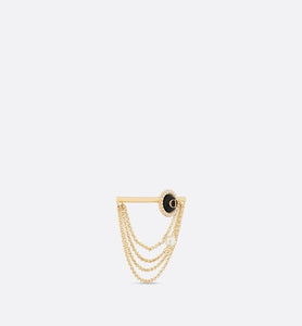 Petit CD Brooch • Gold-Finish Metal with White Resin Pearls and Black Glass