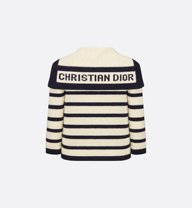 Dior Marinière Cardigan • Navy Blue and Ecru Virgin Wool and Cashmere Knit with D-Stripes Motif