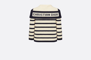 Dior Marinière Cardigan • Navy Blue and Ecru Virgin Wool and Cashmere Knit with D-Stripes Motif