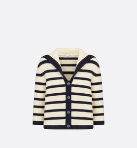 Dior Marinière Cardigan • Navy Blue and Ecru Virgin Wool and Cashmere Knit with D-Stripes Motif