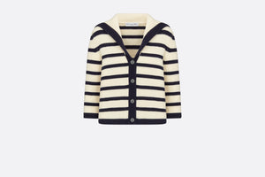 Dior Marinière Cardigan • Navy Blue and Ecru Virgin Wool and Cashmere Knit with D-Stripes Motif