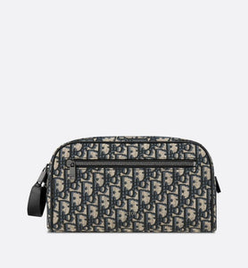 Toiletry Bag • Beige and Black Dior Oblique Jacquard and Black Grained Calfskin