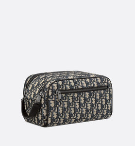 Toiletry Bag • Beige and Black Dior Oblique Jacquard and Black Grained Calfskin