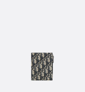 Vertical Compact Card Holder • Beige and Black Dior Oblique Jacquard