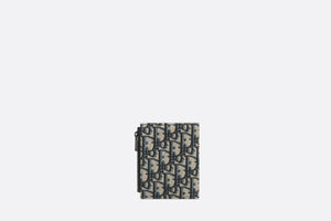 Vertical Compact Card Holder • Beige and Black Dior Oblique Jacquard