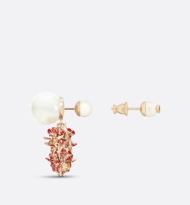 Dior Tribales Earrings • Gold-Finish Metal with White Resin Pearls and Red Lacquer