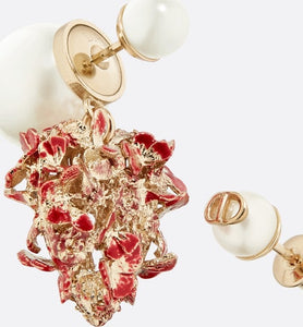 Dior Tribales Earrings • Gold-Finish Metal with White Resin Pearls and Red Lacquer