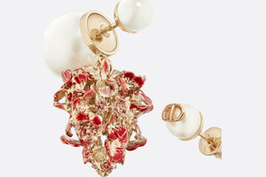 Dior Tribales Earrings • Gold-Finish Metal with White Resin Pearls and Red Lacquer