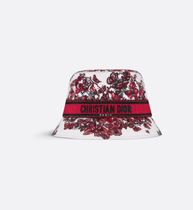 D-Bobby Le Cœur des Papillons Small Brim Bucket Hat • White and Red Embroidery