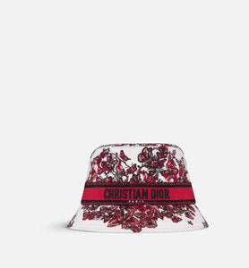 D-Bobby Le Cœur des Papillons Small Brim Bucket Hat • White and Red Embroidery