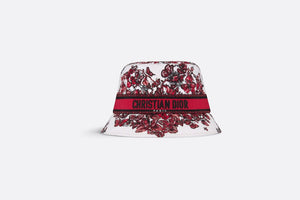 D-Bobby Le Cœur des Papillons Small Brim Bucket Hat • White and Red Embroidery