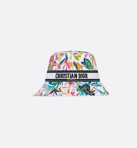 D-Bobby Toile de Jouy Fantastica Small Brim Bucket Hat • White Multicolor Embroidery