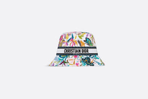 D-Bobby Toile de Jouy Fantastica Small Brim Bucket Hat • White Multicolor Embroidery