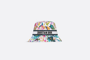 D-Bobby Toile de Jouy Fantastica Small Brim Bucket Hat • White Multicolor Embroidery