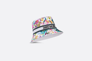 D-Bobby Toile de Jouy Fantastica Small Brim Bucket Hat • White Multicolor Embroidery