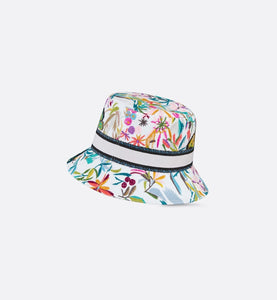 D-Bobby Toile de Jouy Fantastica Small Brim Bucket Hat • White Multicolor Embroidery