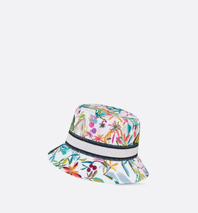 D-Bobby Toile de Jouy Fantastica Small Brim Bucket Hat • White Multicolor Embroidery