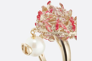 Le Cœur des Papillons Ring • Gold-Finish Metal with Red Lacquer and a White Resin Pearl