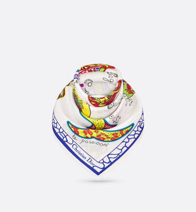 Niki de Saint Phalle Dragon Zodiac 70 Square Scarf • White Multicolor Silk Twill