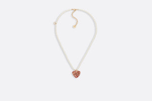 Le Cœur des Papillons Necklace • Gold-Finish Metal with White Resin Pearls and Red Lacquer
