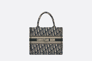 Small Dior Book Tote • Ecru and Blue Dior Oblique Embroidery (26.5 x 21 x 14 cm)