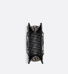 Small Dior Book Tote • Ecru and Blue Dior Oblique Embroidery (26.5 x 21 x 14 cm)