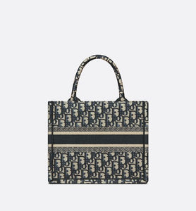 Small Dior Book Tote • Ecru and Blue Dior Oblique Embroidery (26.5 x 21 x 14 cm)