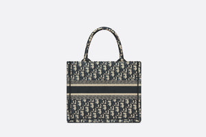 Small Dior Book Tote • Ecru and Blue Dior Oblique Embroidery (26.5 x 21 x 14 cm)