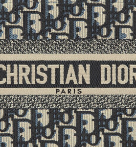 Small Dior Book Tote • Ecru and Blue Dior Oblique Embroidery (26.5 x 21 x 14 cm)