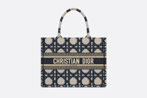 Medium Dior Book Tote • Beige and Blue Macrocannage Embroidery (36 x 27.5 x 16.5 cm)