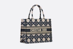 Medium Dior Book Tote • Beige and Blue Macrocannage Embroidery (36 x 27.5 x 16.5 cm)