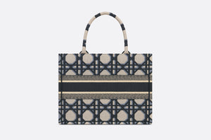 Medium Dior Book Tote • Beige and Blue Macrocannage Embroidery (36 x 27.5 x 16.5 cm)