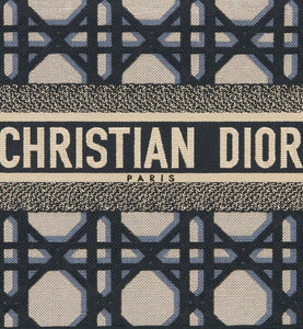 Medium Dior Book Tote • Beige and Blue Macrocannage Embroidery (36 x 27.5 x 16.5 cm)