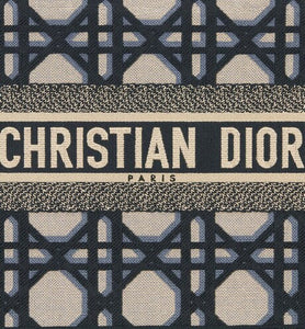 Medium Dior Book Tote • Beige and Blue Macrocannage Embroidery (36 x 27.5 x 16.5 cm)