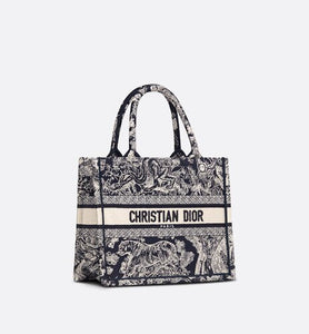 Small Dior Book Tote • Blue and White Toile de Jouy Reverse Embroidery (26.5 x 21 x 14 cm)