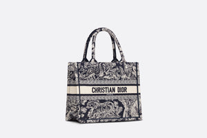 Small Dior Book Tote • Blue and White Toile de Jouy Reverse Embroidery (26.5 x 21 x 14 cm)