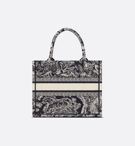Small Dior Book Tote • Blue and White Toile de Jouy Reverse Embroidery (26.5 x 21 x 14 cm)