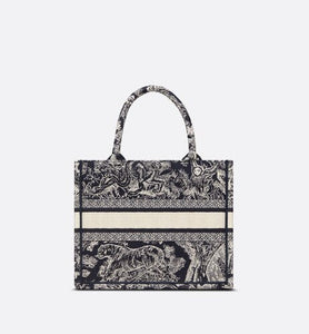 Small Dior Book Tote • Blue and White Toile de Jouy Reverse Embroidery (26.5 x 21 x 14 cm)